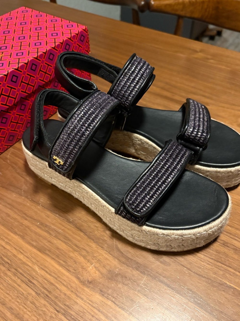 Tory Burch Black Woven-Strap Espadrille Platform Sandal - Picture 2 of 7